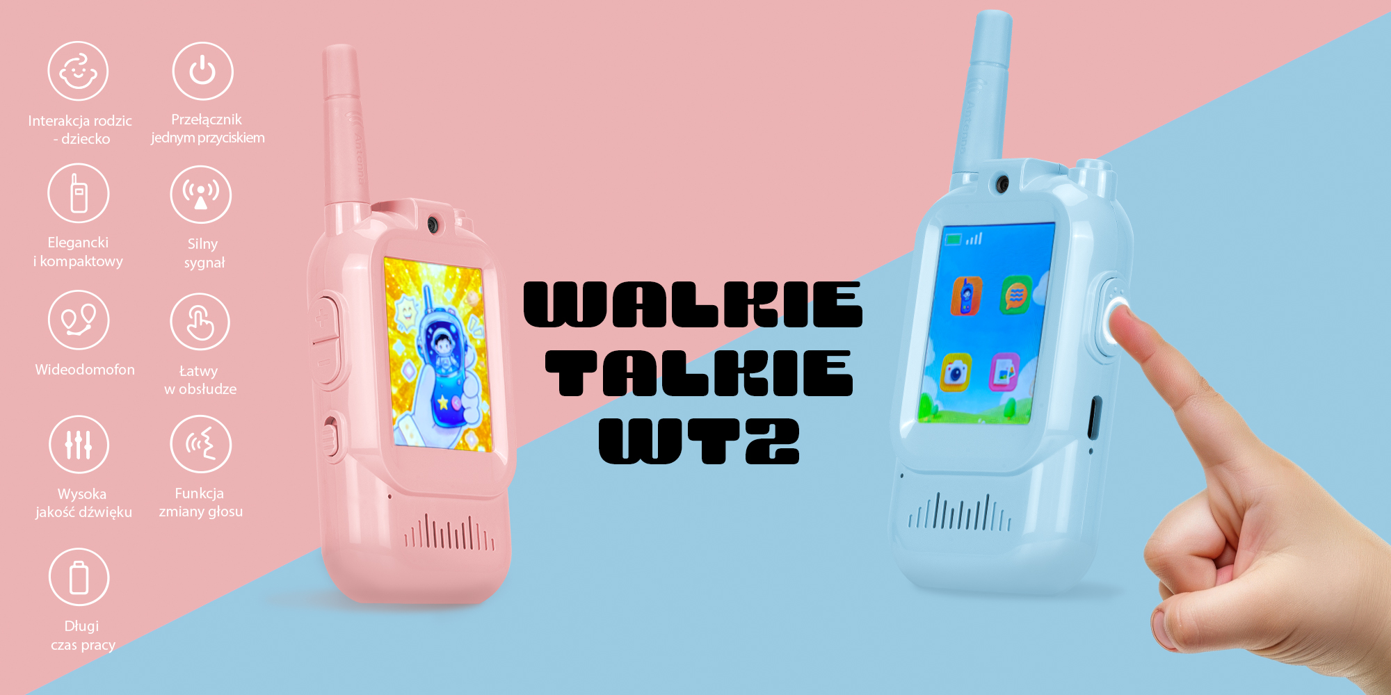 Krótkofalówka wideo Redleaf walkie-talkie WT2 - niebieska, różowa